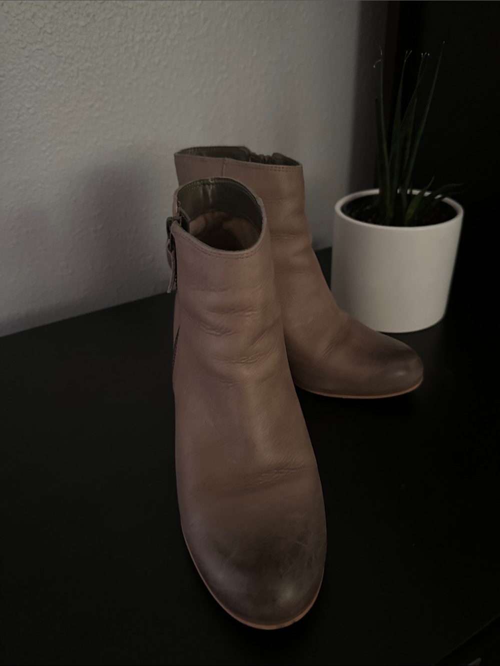 Women's Taupe Leather Ankle Boots - Classic Zip Heel